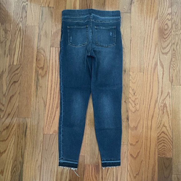 Spanx Distressed High Rise Elastic Waist Denim Jeggings Womens Medium Dark Wash - Picture 2 of 8